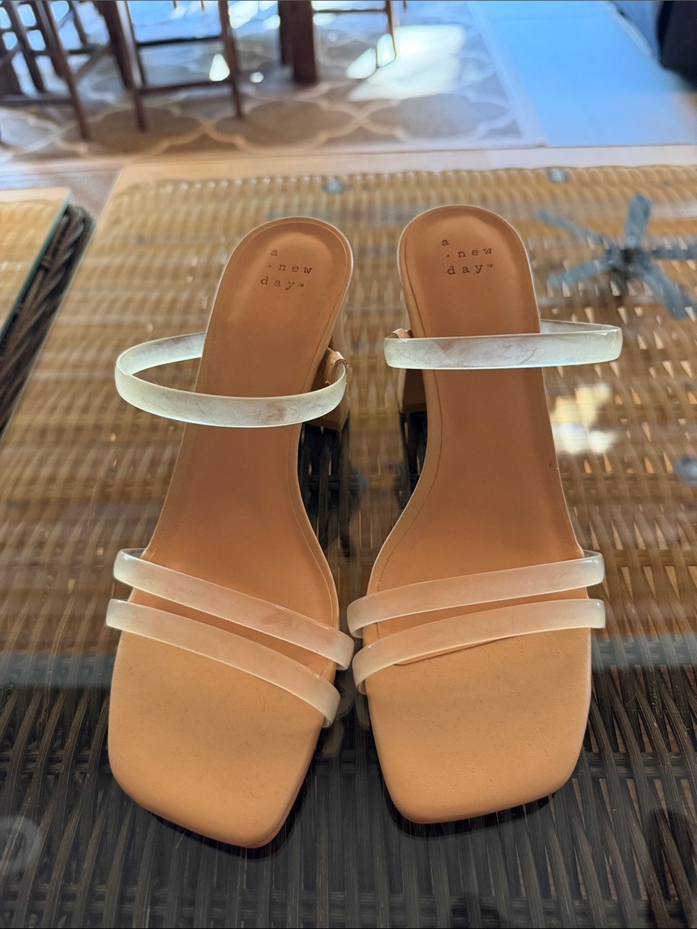 a new day Cream Clear-Strap Square-Toe Heels